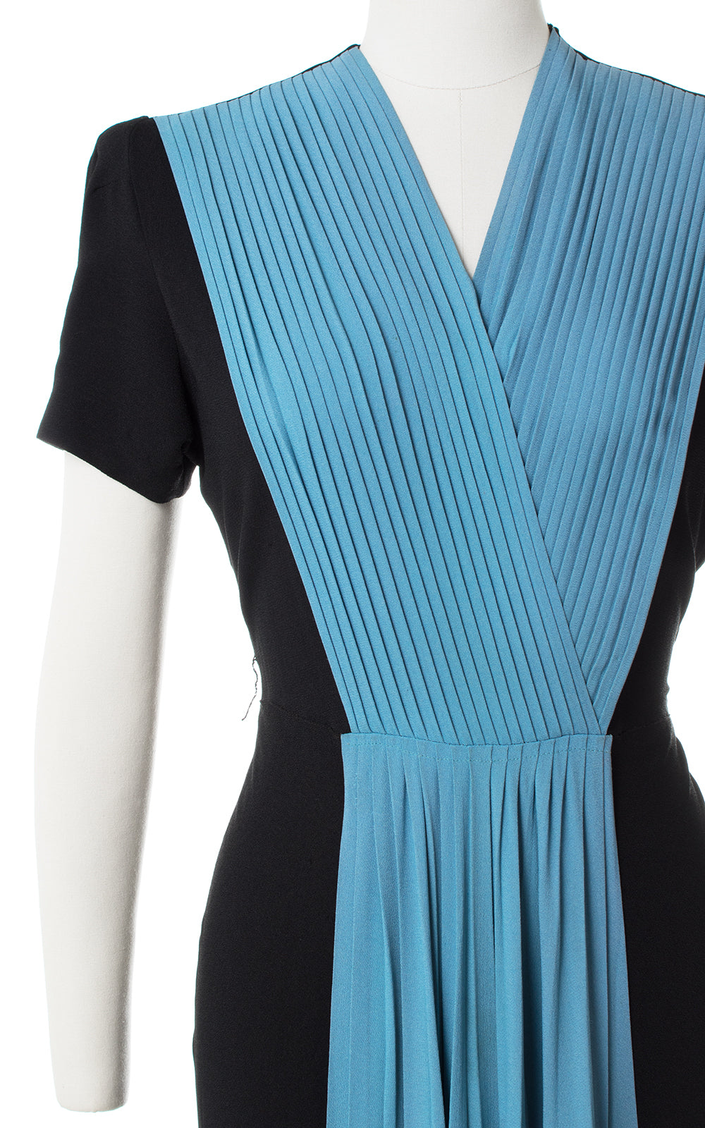 1940s Color Block Rayon Black Blue Gown