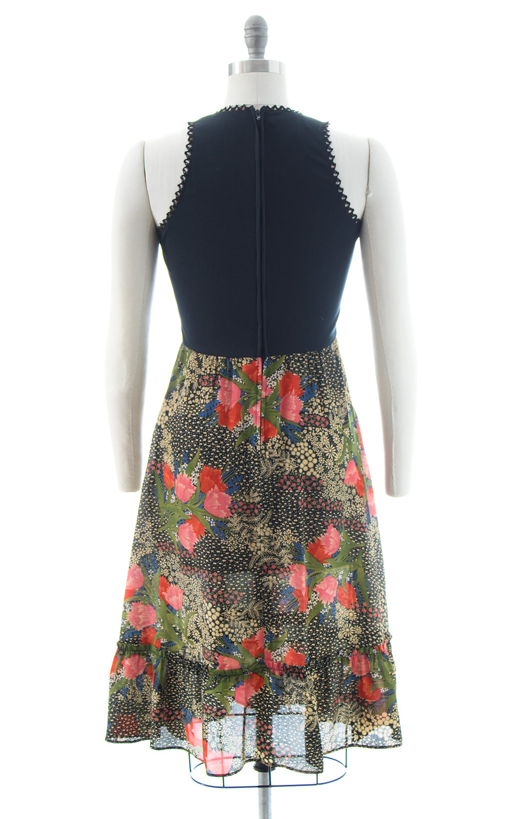 1970s Lace Up Floral Dress