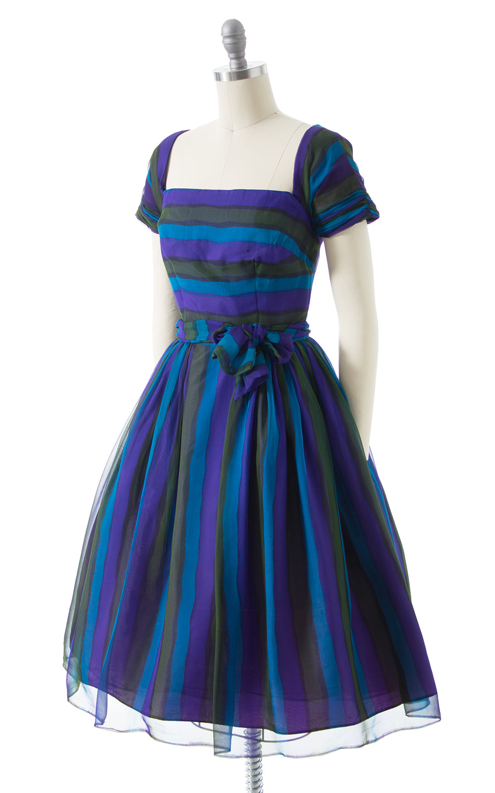 1960s Striped Silk Chiffon Party Dress