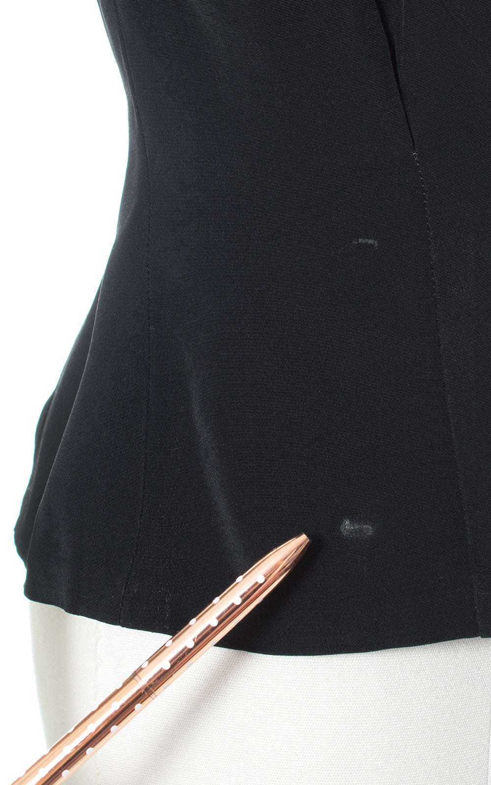 1940s Cutout Black Rayon Button Back Blouse