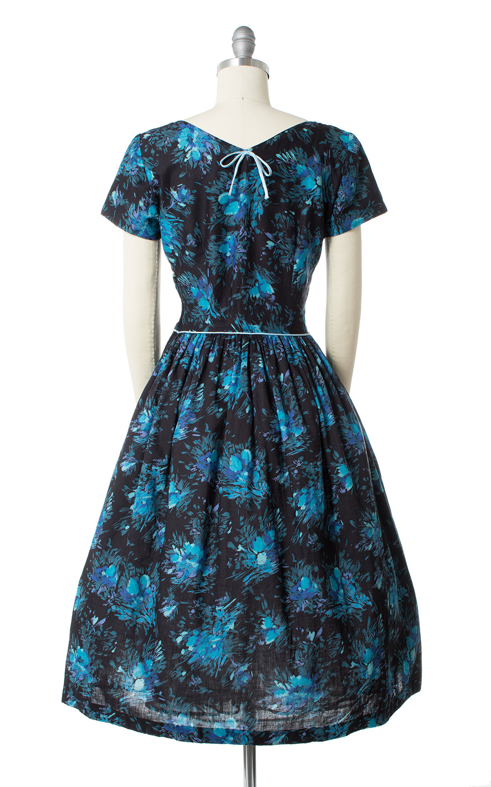 1950s Blue Floral Cotton Day Dress