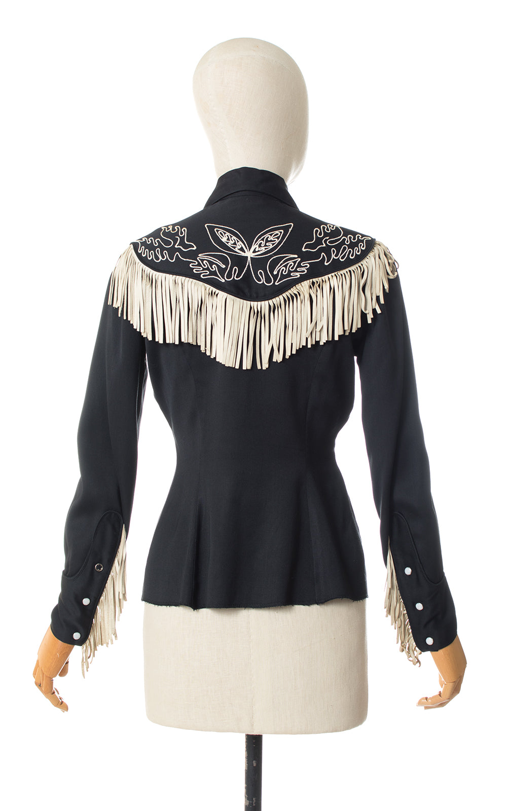 1940s Western Embroidered Gabardine Blouse with Leather Fringe