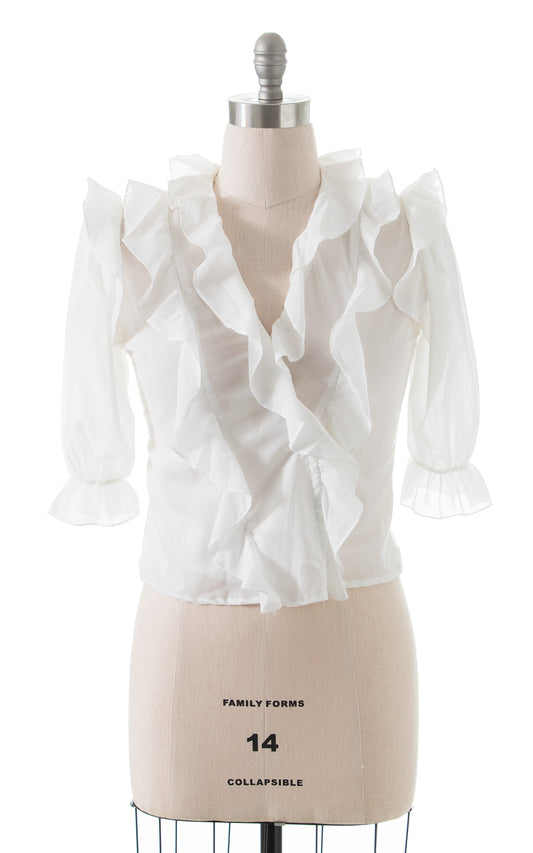 1980s Ruffled Wrap Blouse