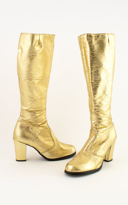 1960s Metallic Gold Go-Go Boots | size 7 – Birthday Life Vintage