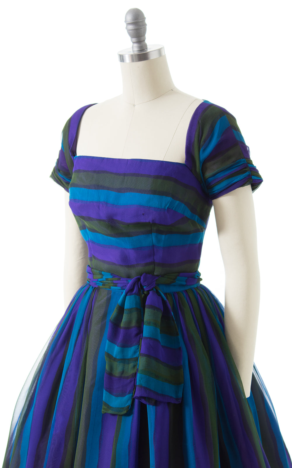 1960s Striped Silk Chiffon Party Dress