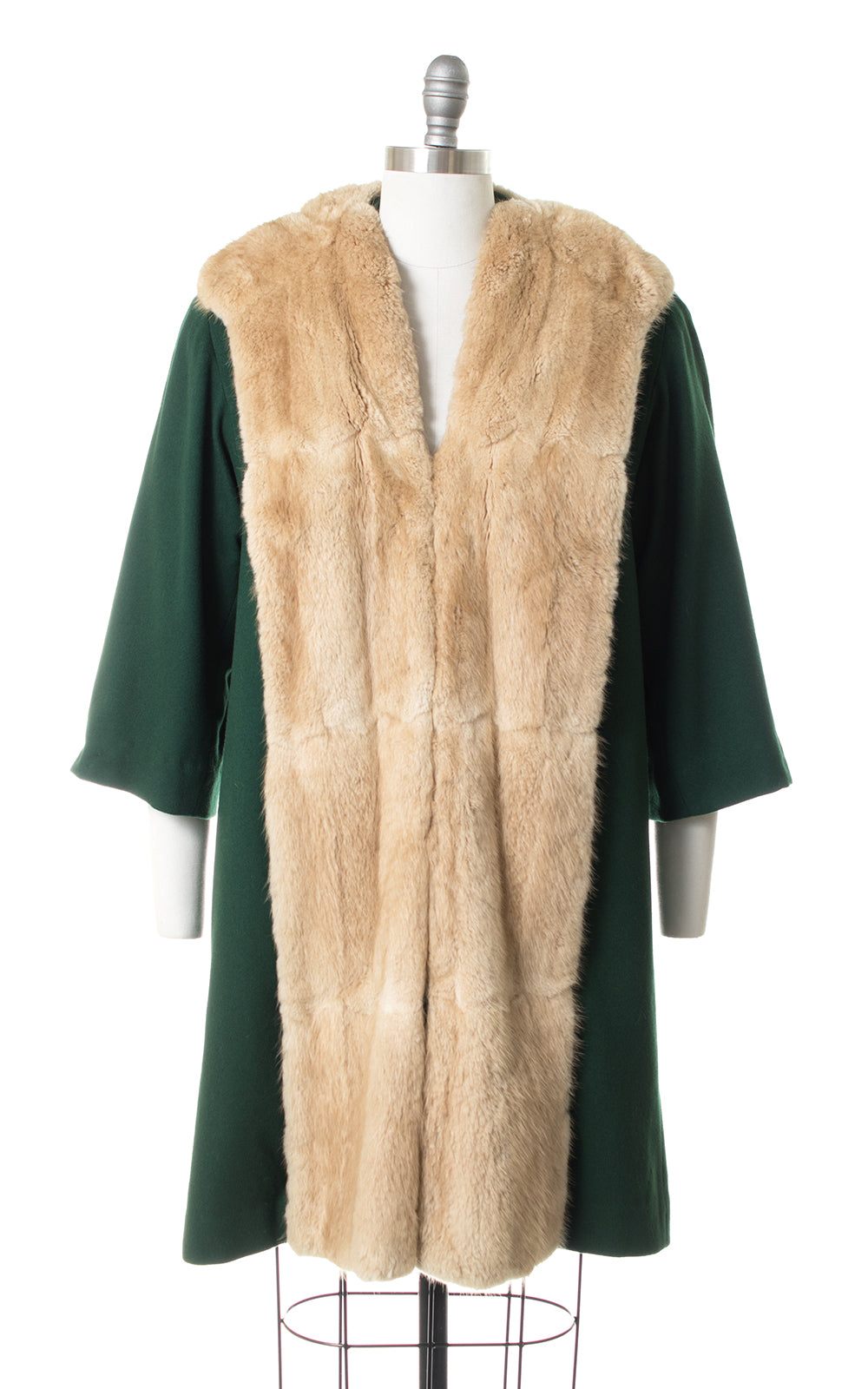 1940s Forest Green Wool & Fur Coat