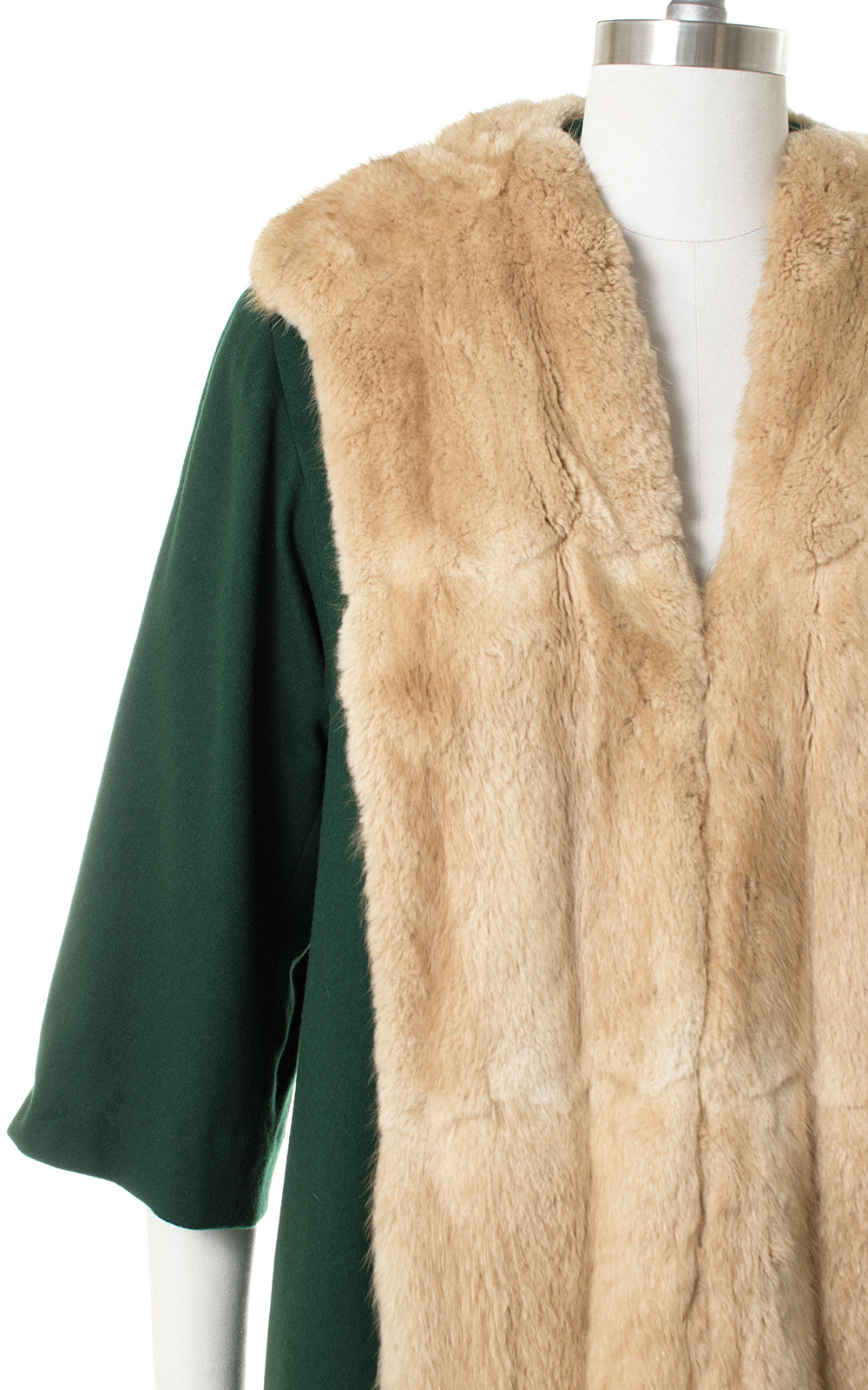 1940s Forest Green Wool & Fur Coat