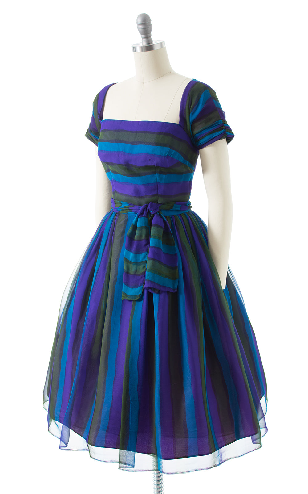 1960s Striped Silk Chiffon Party Dress