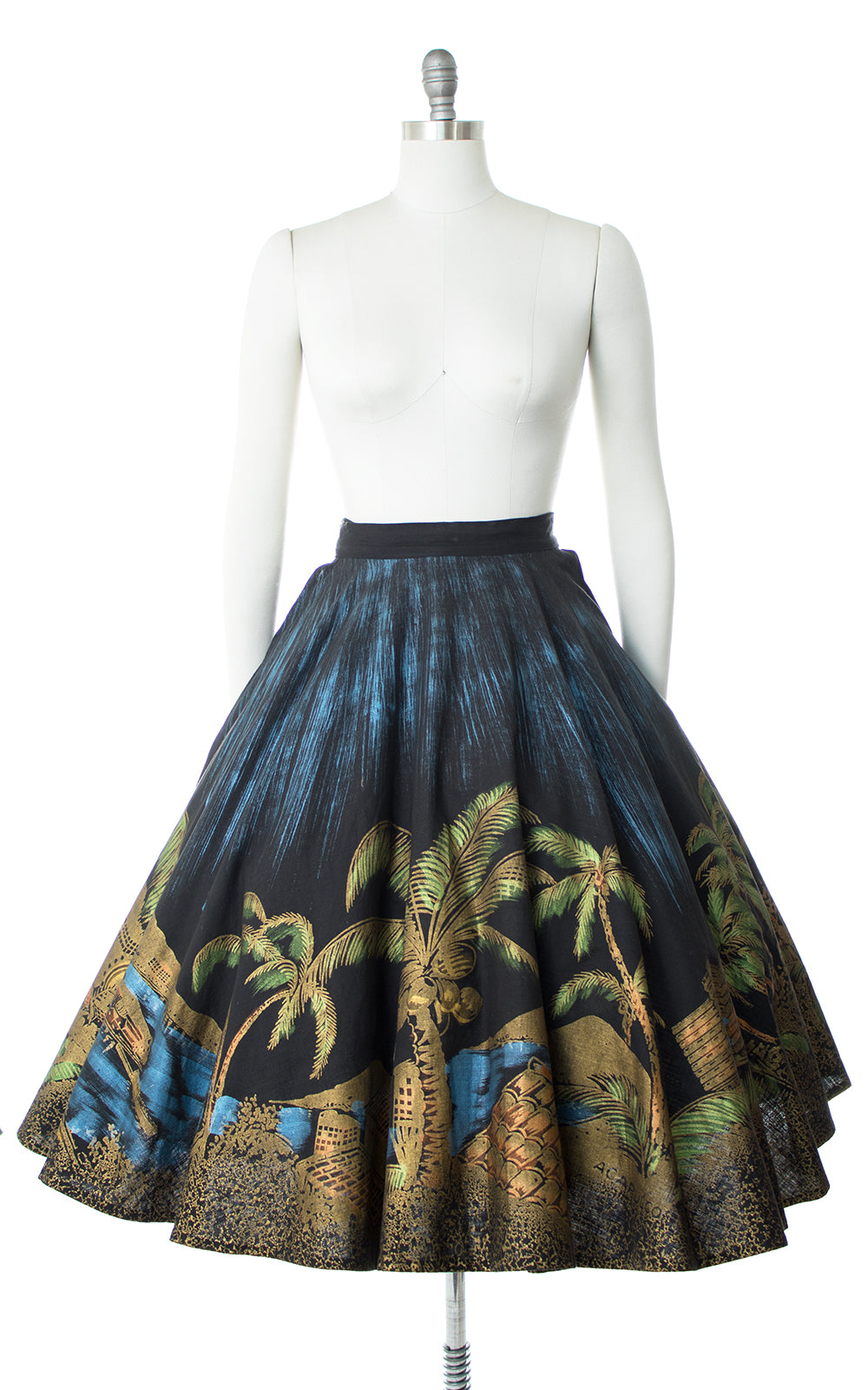 1950s Mexican Novelty Print Hand-Painted Circle Skirt