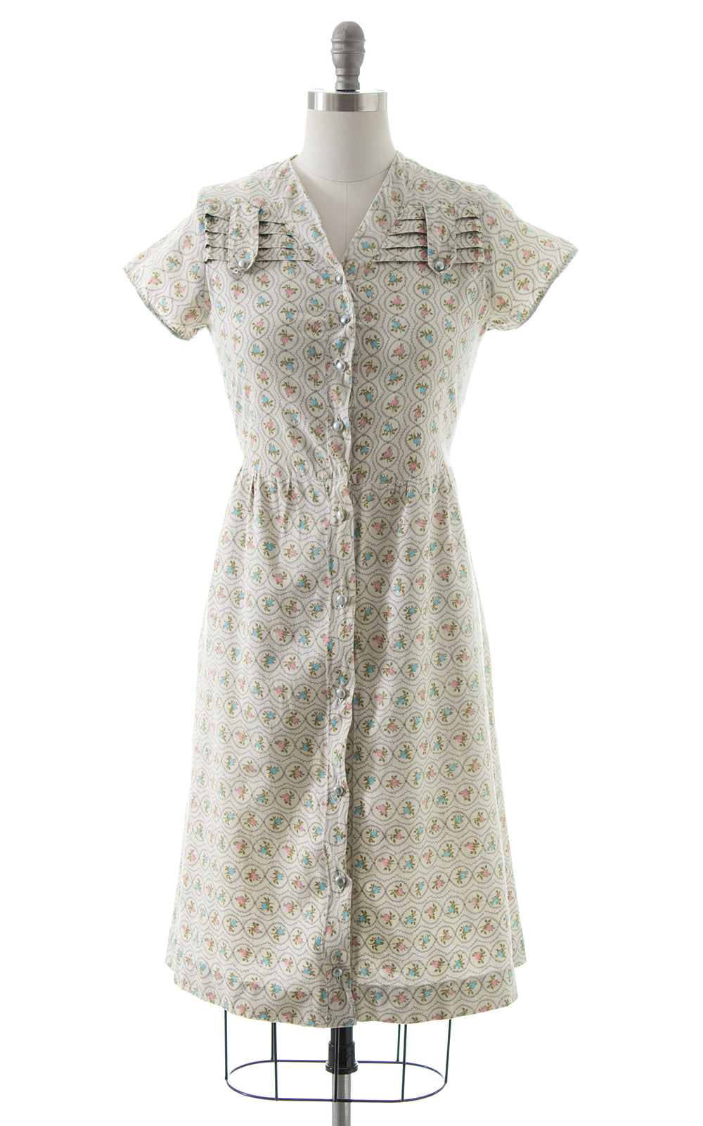 1940s Rosette Shirtwaist Dress