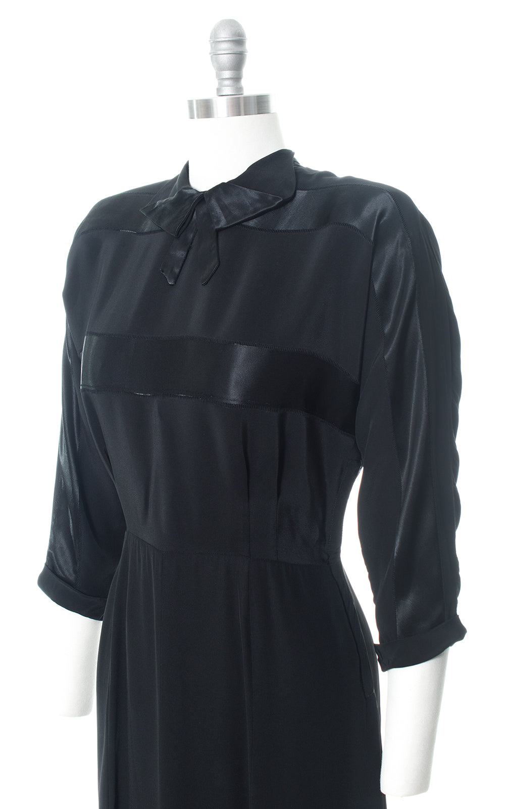1940s Black Rayon Satin Striped Wiggle Dress