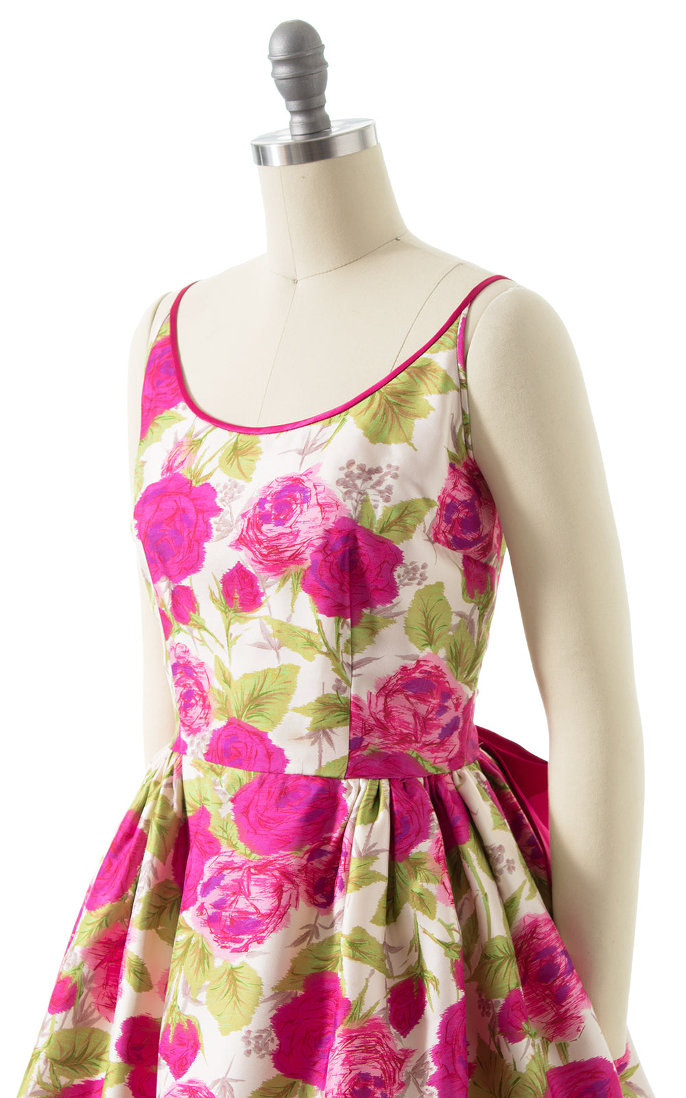 1960s Rose Printed Silk Party Dress