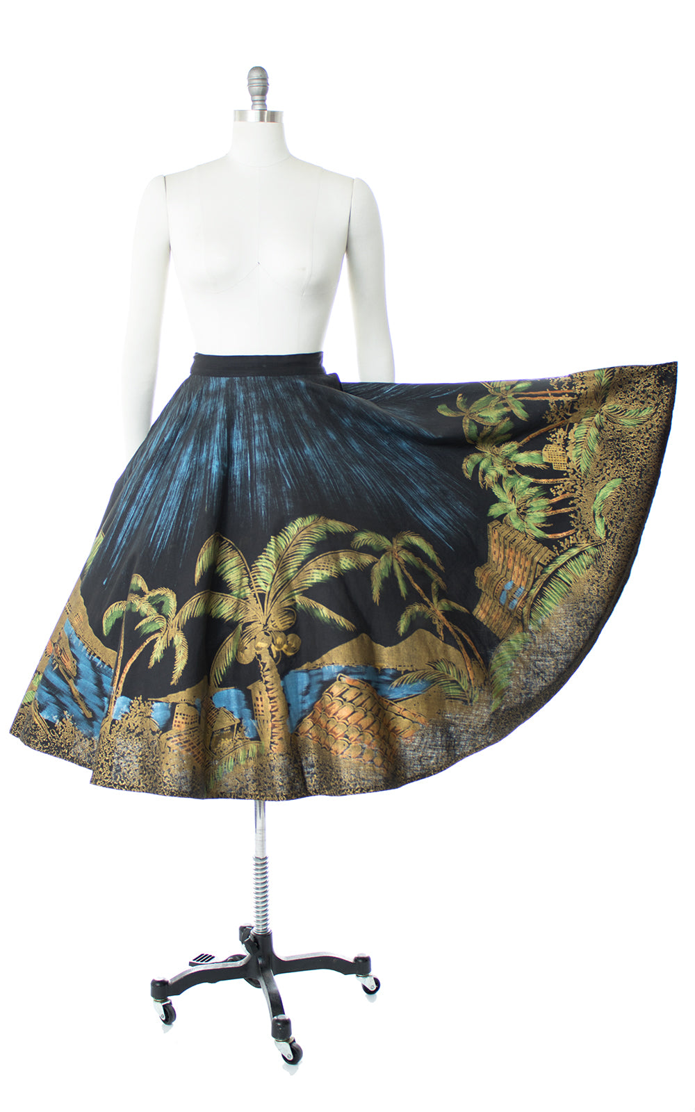 1950s Mexican Novelty Print Hand-Painted Circle Skirt