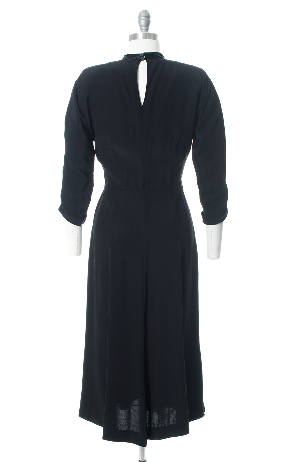 1940s Black Rayon Satin Striped Wiggle Dress