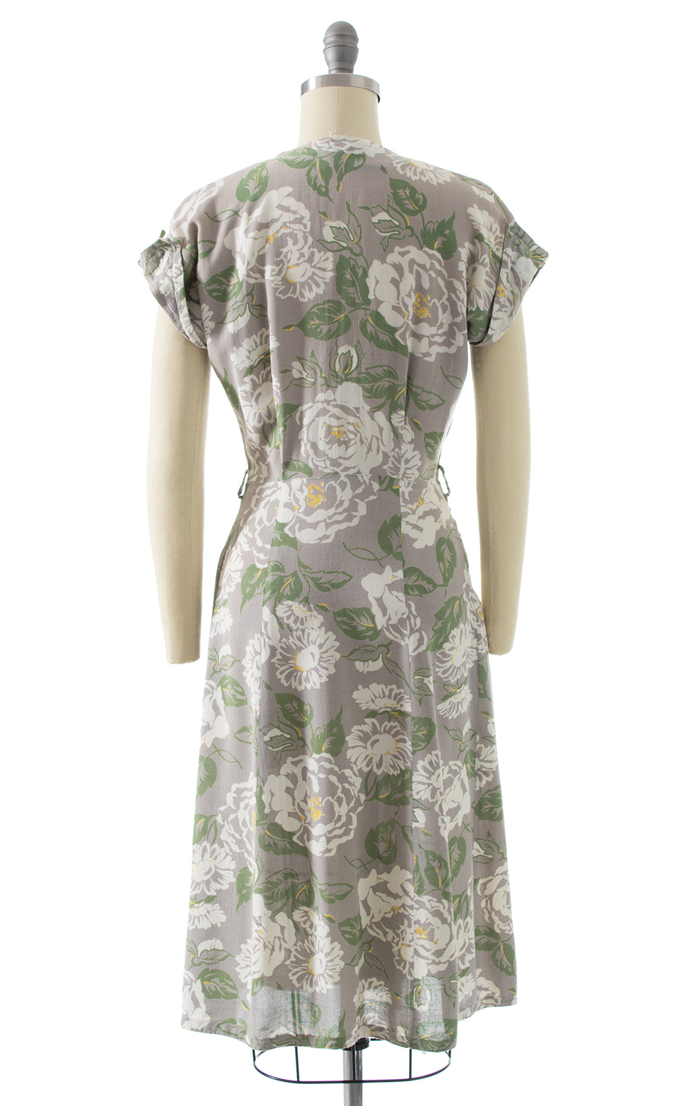 1940s Floral Cotton Shirtwaist Day Dress