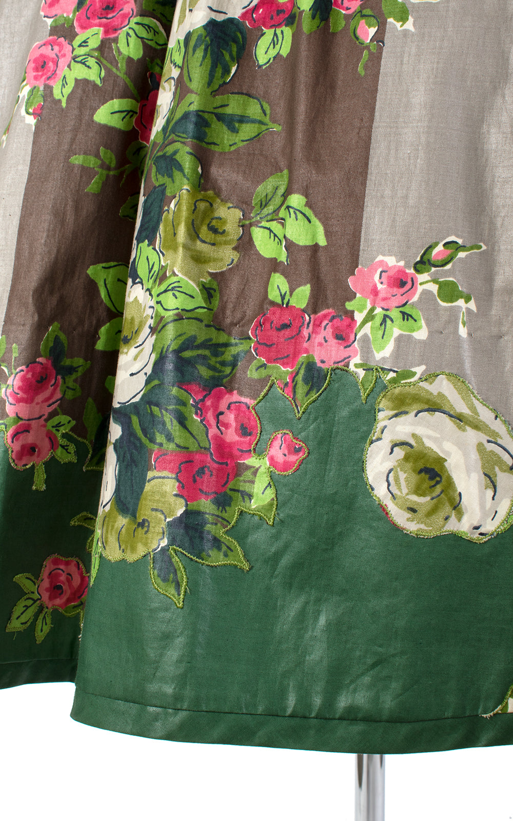 1950s Floral Rose Striped Polished Cotton Sundress