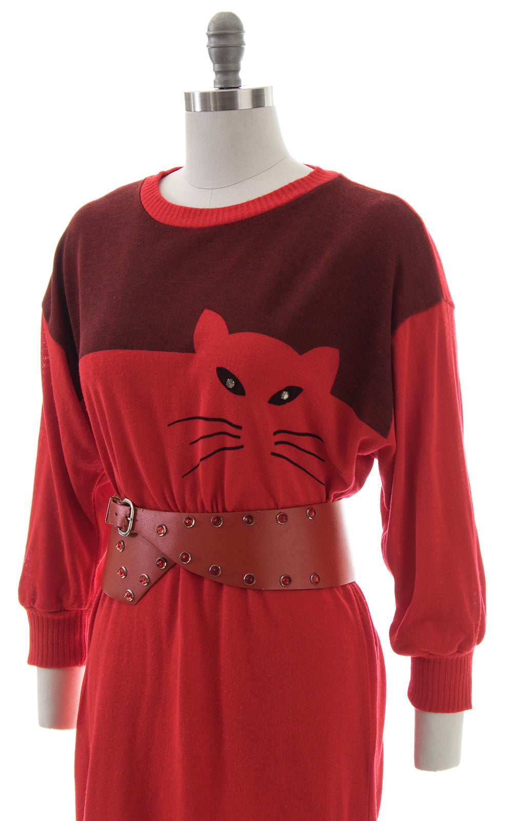 1980s Cat Novelty Knit Sweater Dress
