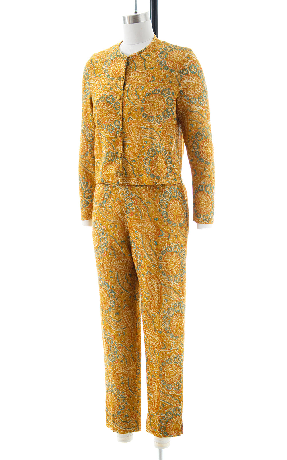 1960s Metallic Paisley Pant Suit