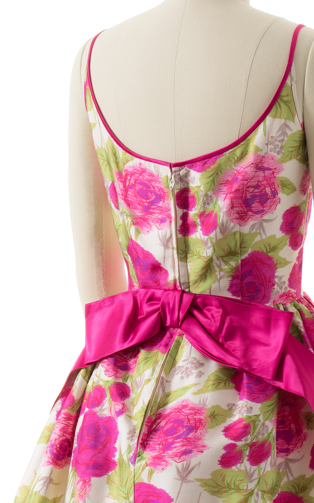 1960s Rose Printed Silk Party Dress
