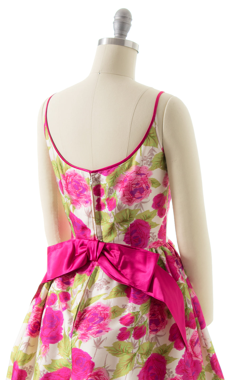 1960s Rose Printed Silk Party Dress