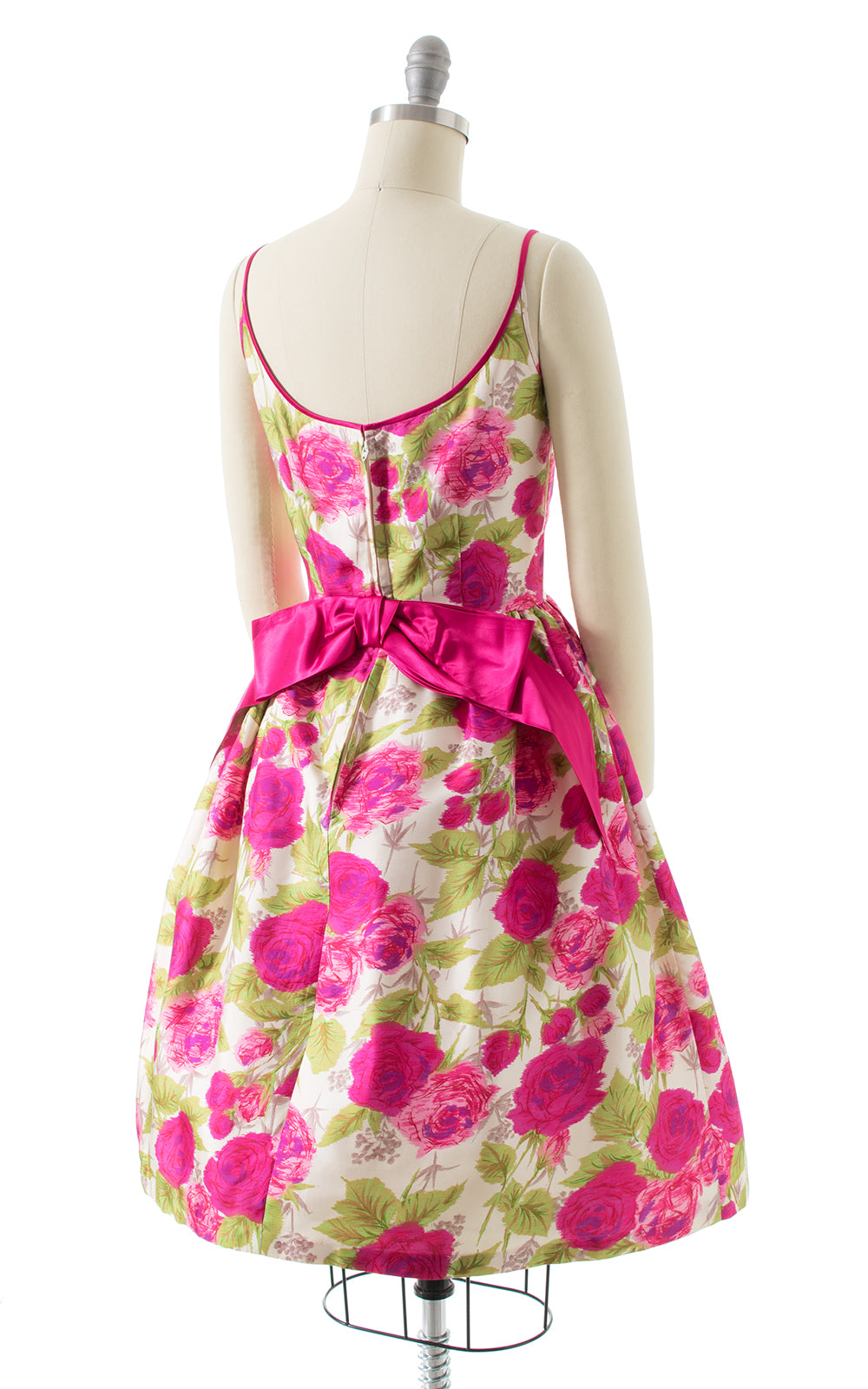 1960s Rose Printed Silk Party Dress