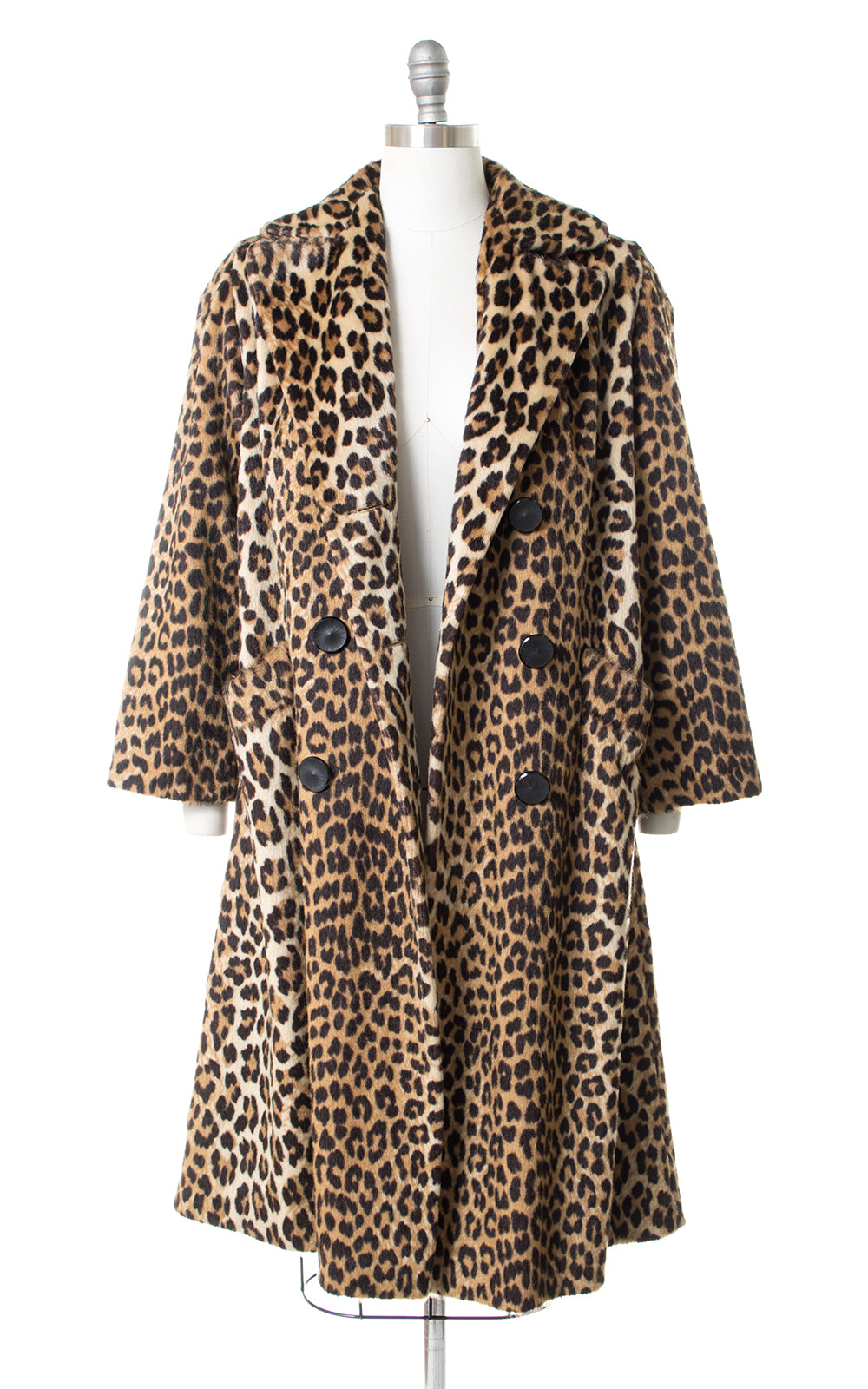 1960s Leopard Print Faux Fur Double Breasted Long Coat