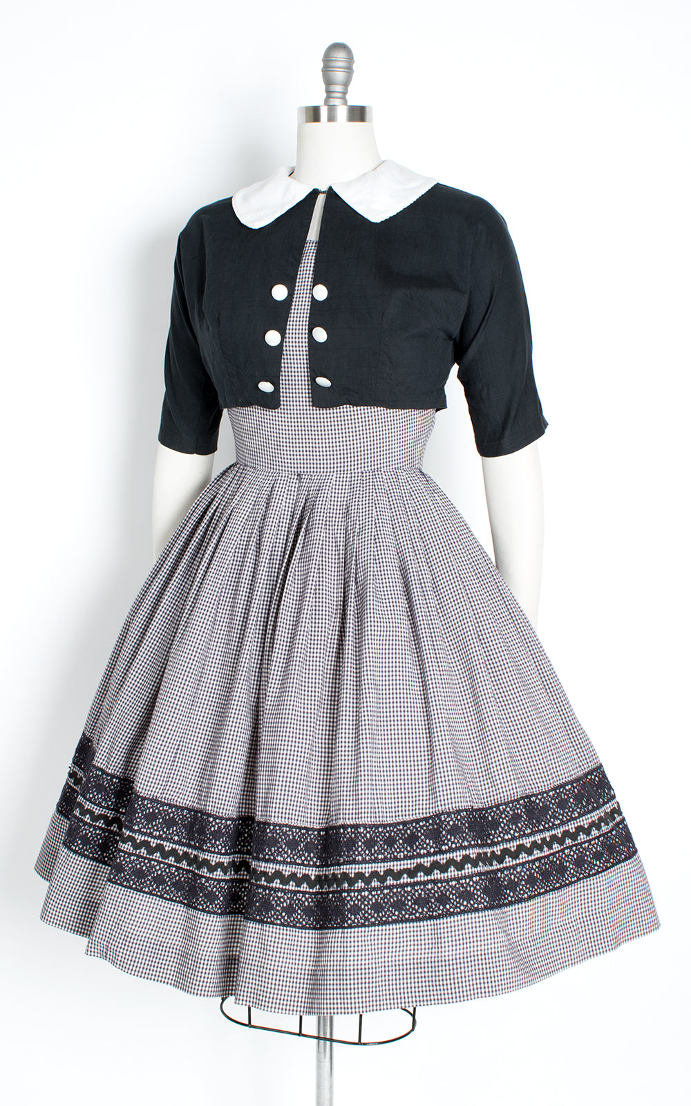 1950s Gingham Cotton Sundress with Bolero