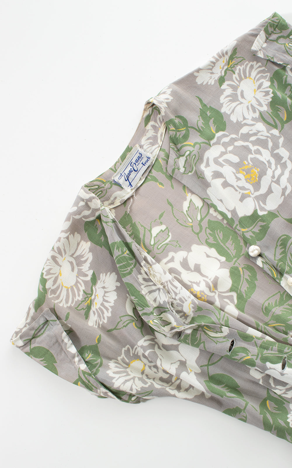 1940s Floral Cotton Shirtwaist Day Dress