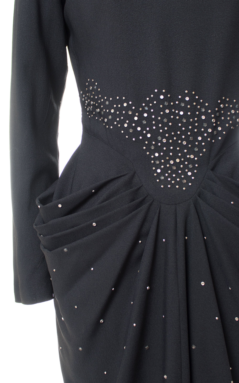 1940s Studs & Rhinestones Rayon Cocktail Dress