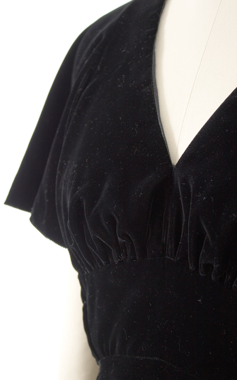1970s does 1930s Black Velvet Flutter Sleeve Maxi Dress
