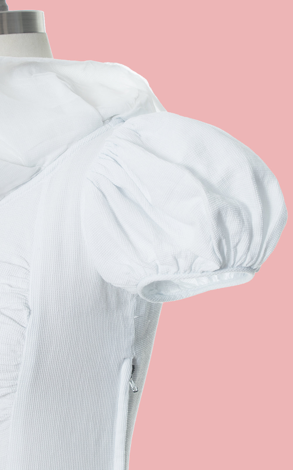1940s White Cotton Piqué Puff Sleeve Gown