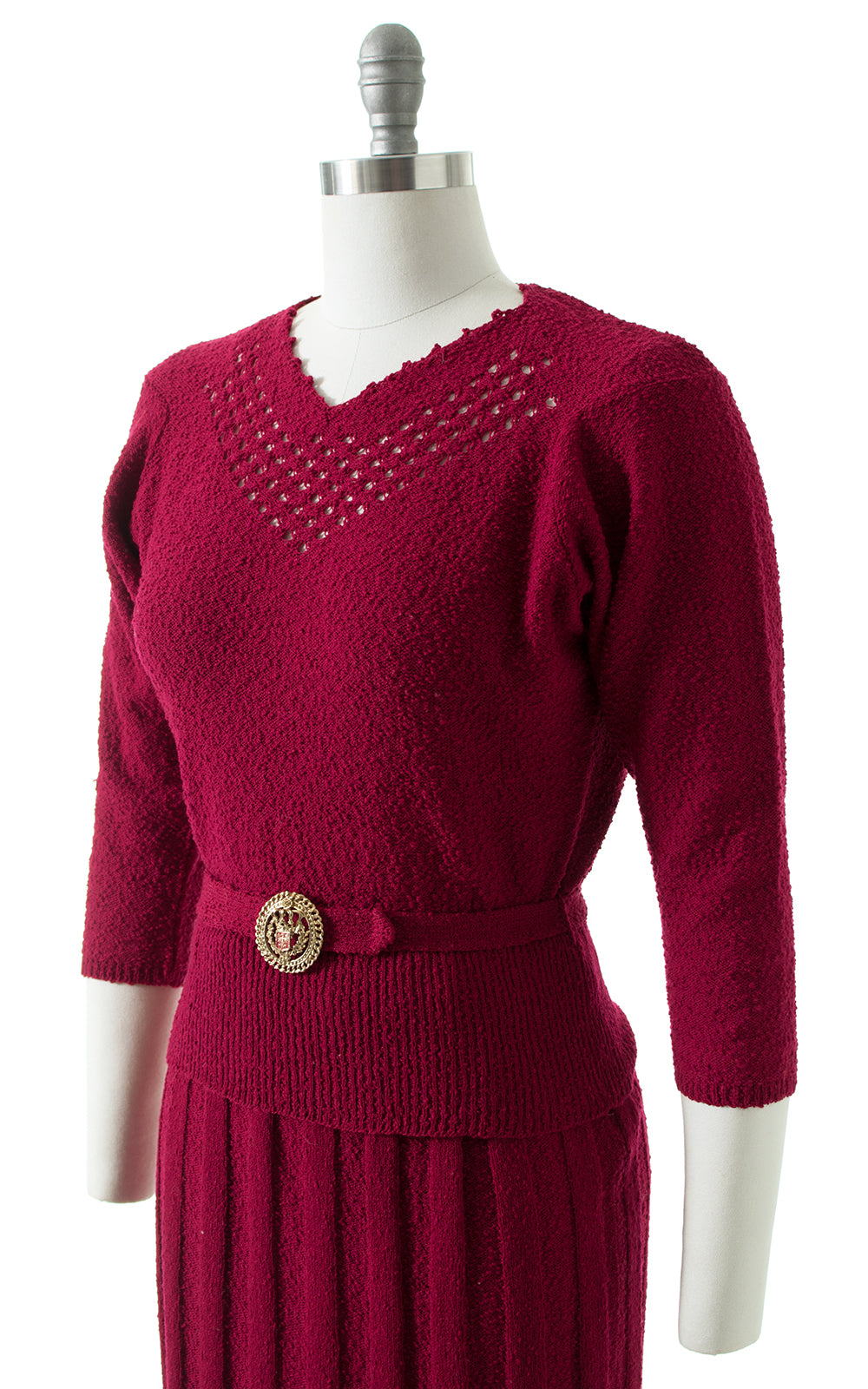 1950s Cranberry Knit Wool Sweater 3-Piece Set