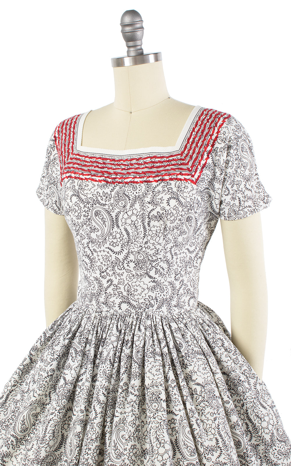 1950s Anne Fogarty Striped Paisley Cotton Dress