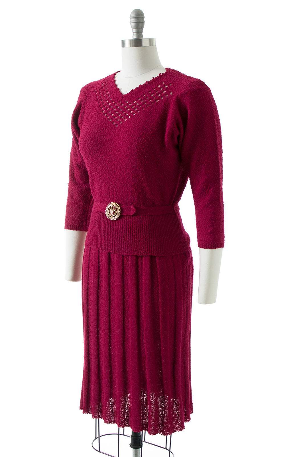 1950s Cranberry Knit Wool Sweater 3-Piece Set