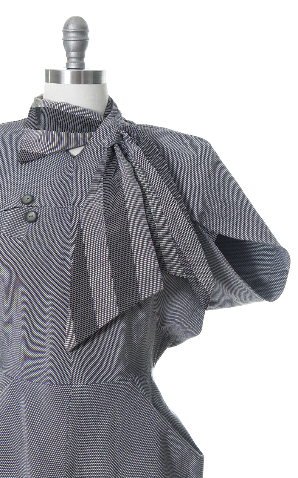 1940s Grey Ribbed Tailored Secretary Dress