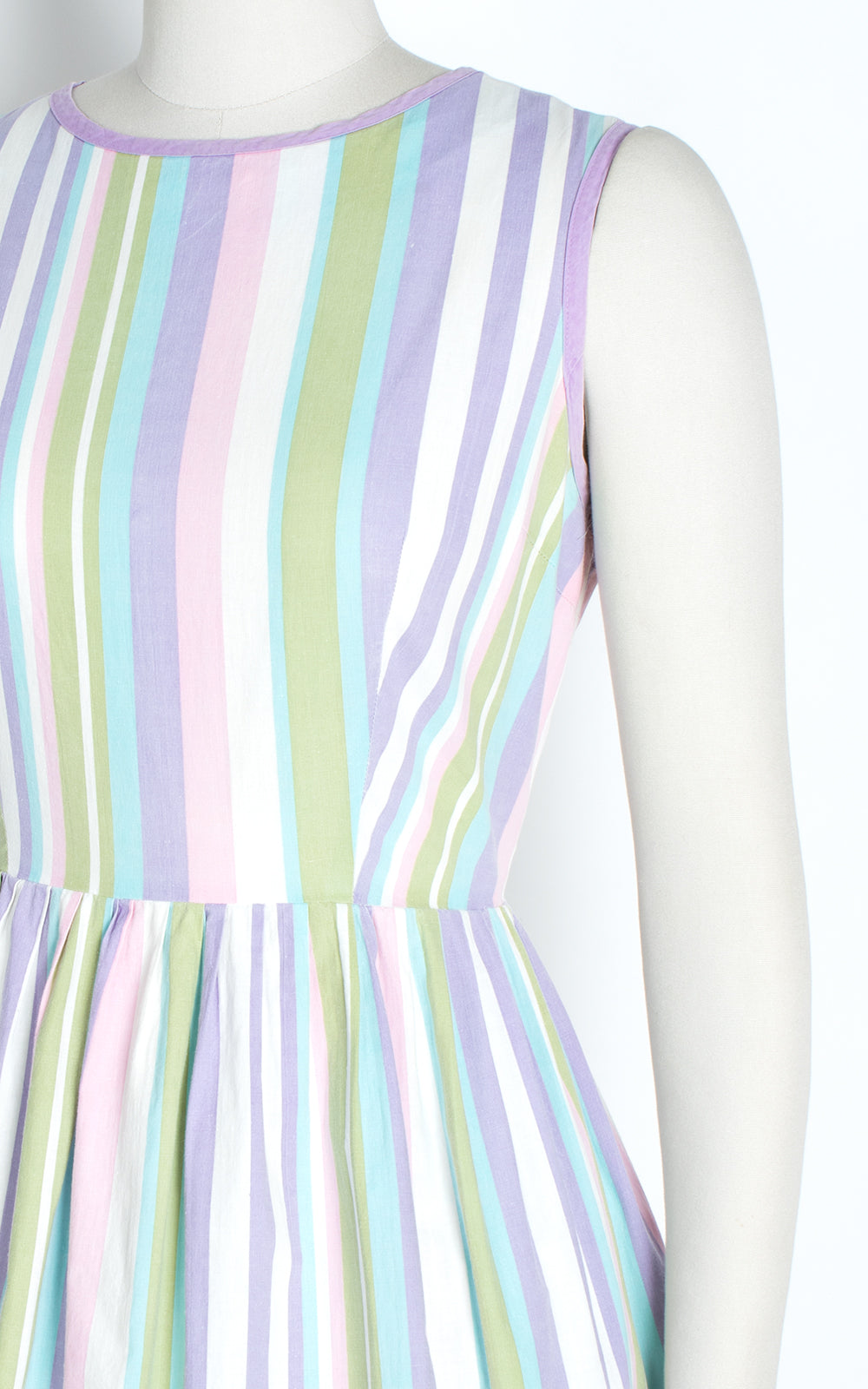 1960s Pastel Striped Cotton Button Back Sundress