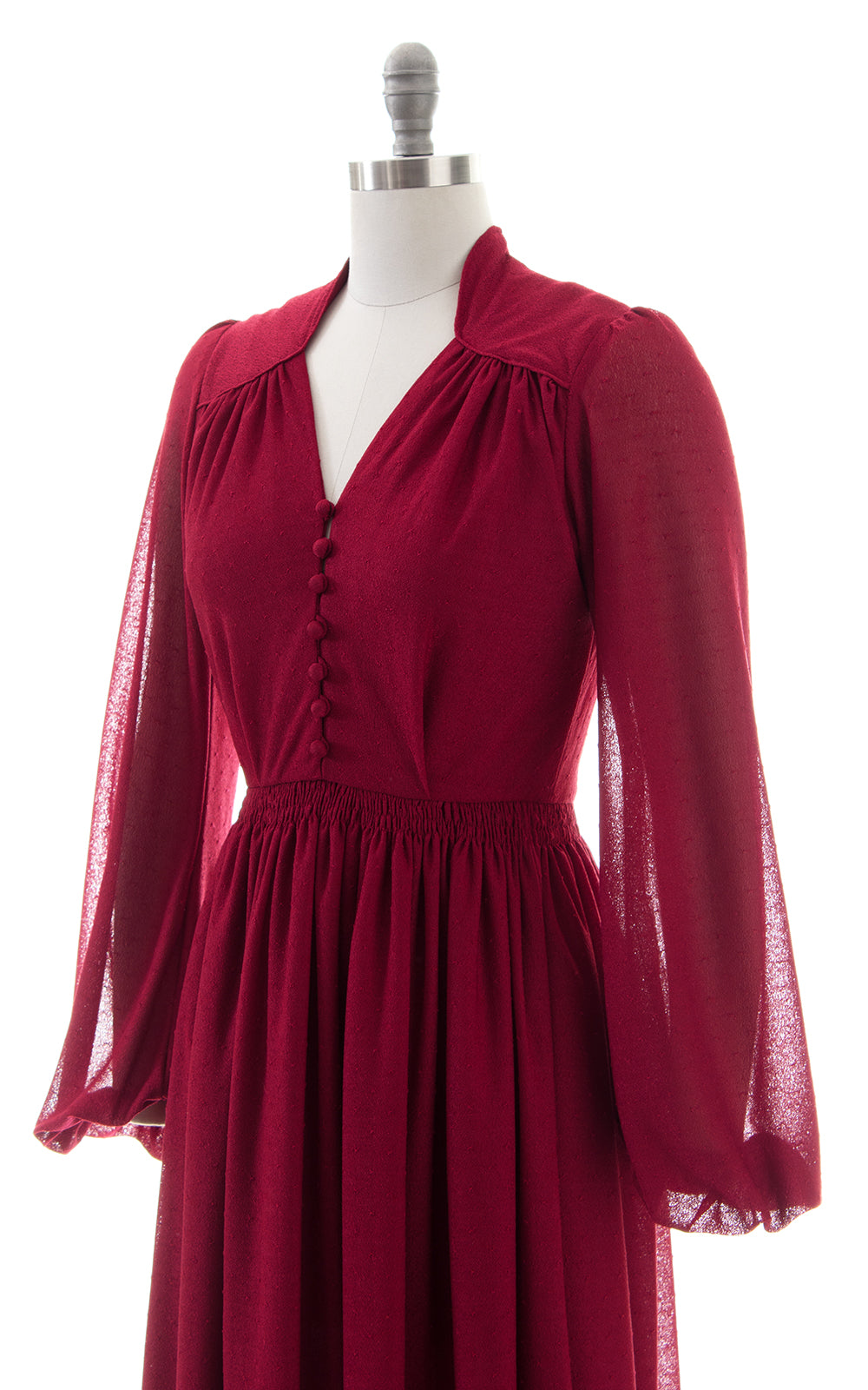 1970s Merlot Bishop Sleeve Maxi Dress