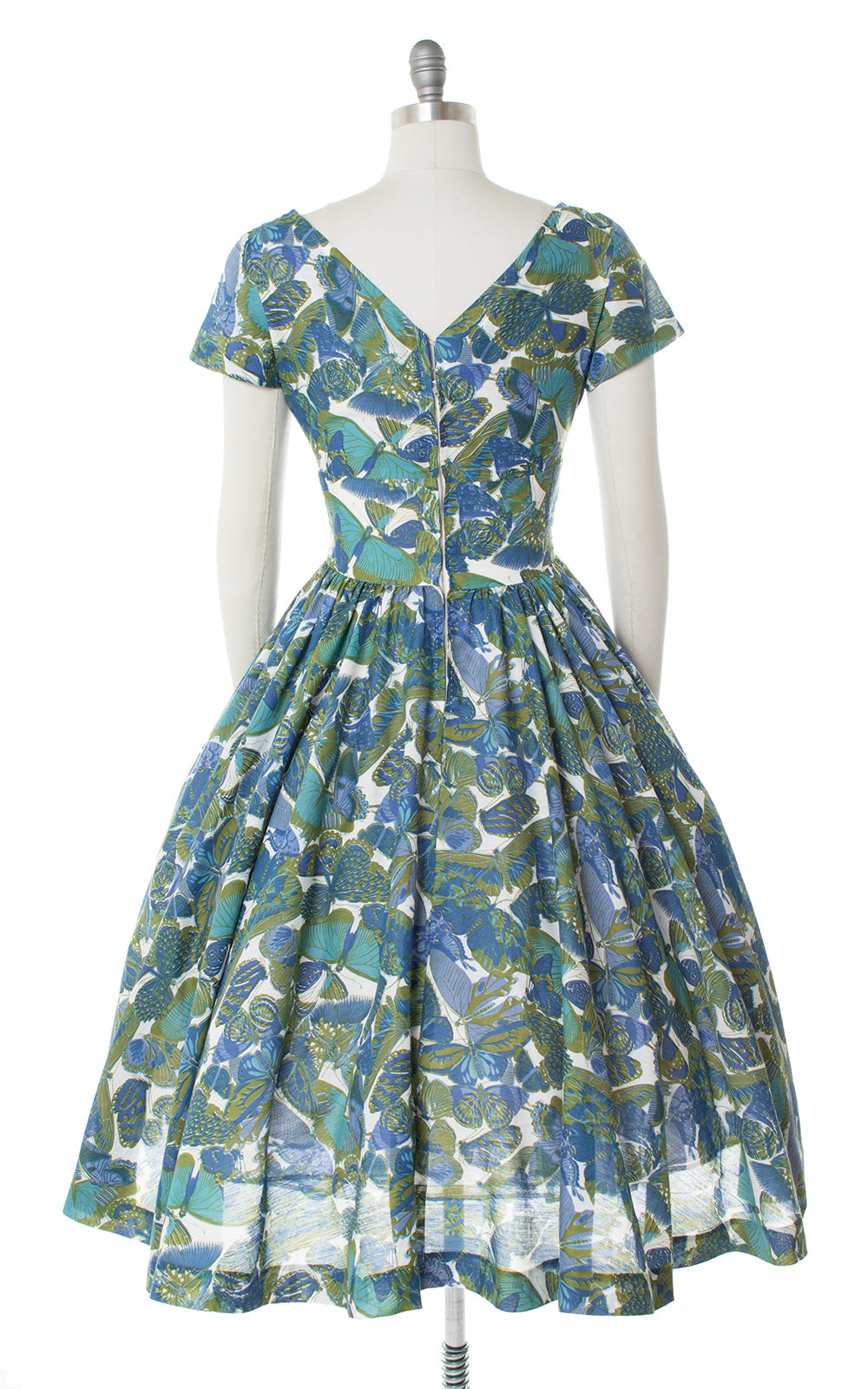 1950s Silk Metalic Butterfly Print Dress | XS/S