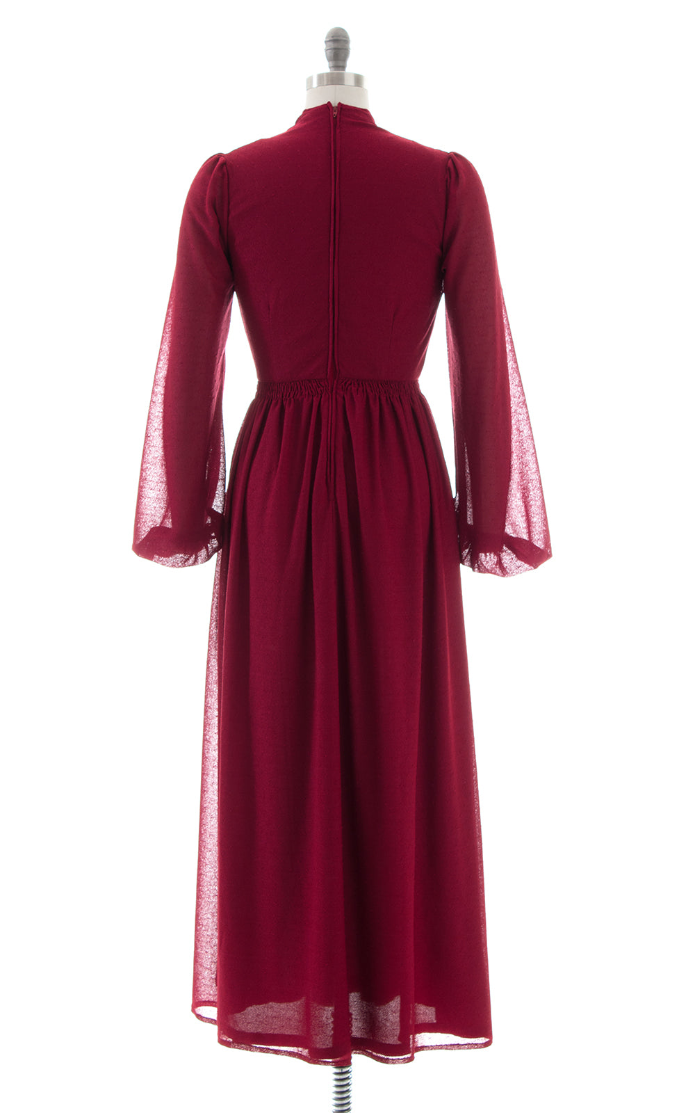 1970s Merlot Bishop Sleeve Maxi Dress