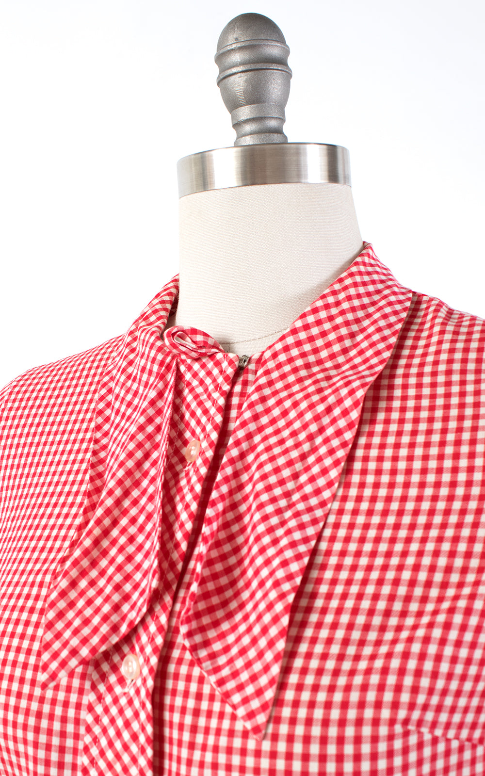 1960s Tie Neck Gingham Blouse