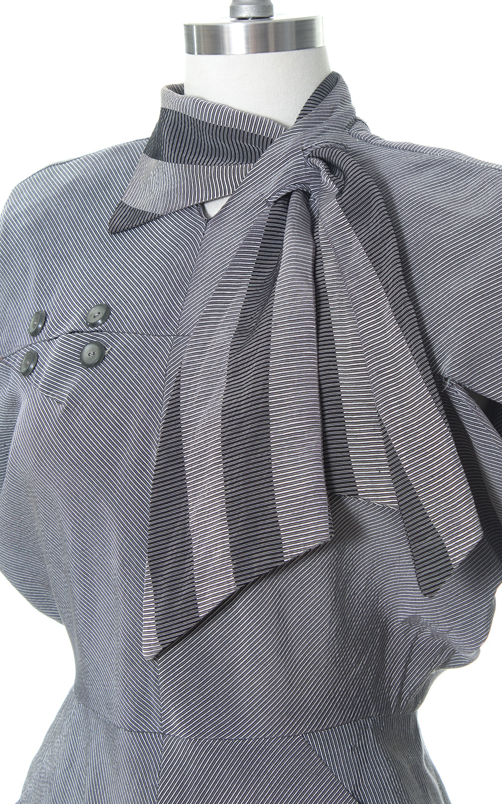 1940s Grey Ribbed Tailored Secretary Dress