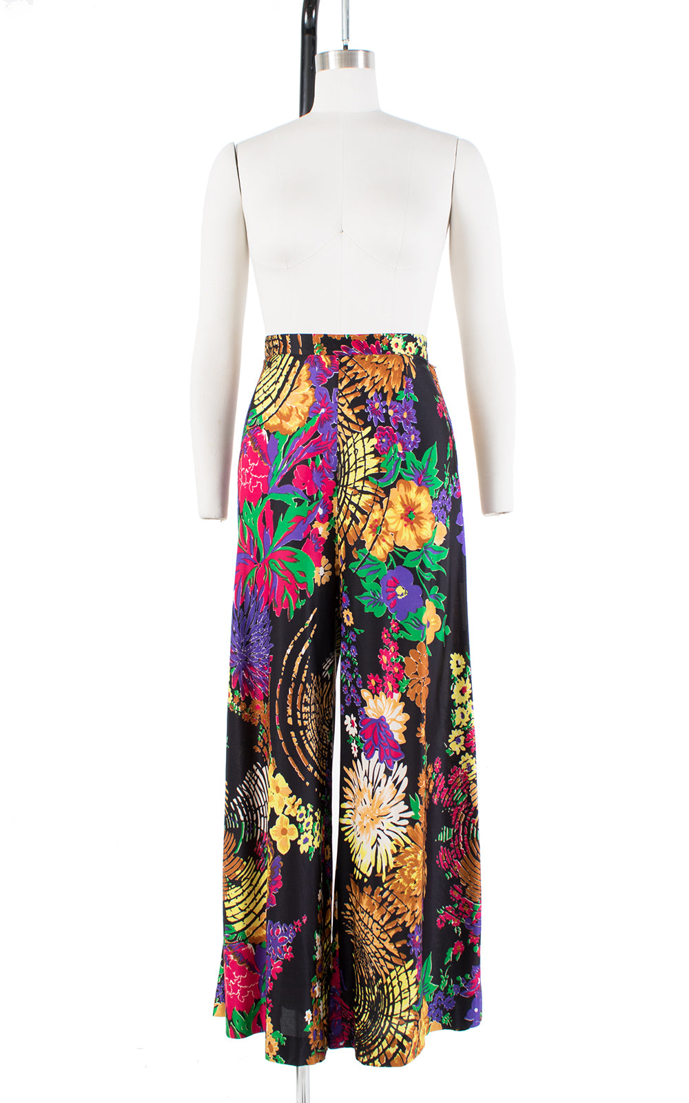 1970s Floral Spiral Print Wide Leg Pants