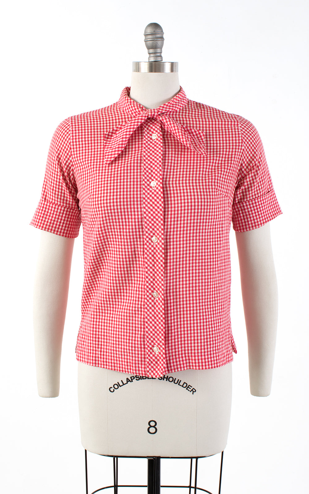 1960s Tie Neck Gingham Blouse