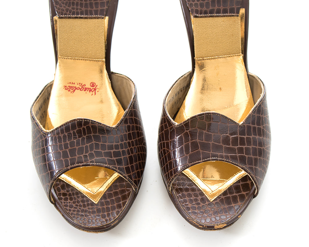 1950s Brown Reptile Textured Springolator Stilettos