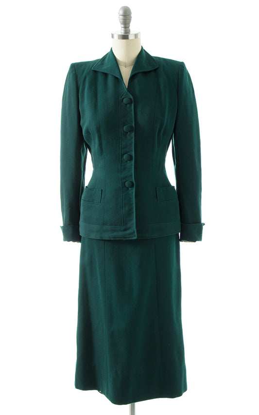 1940s Forest Green Wool Skirt Suit