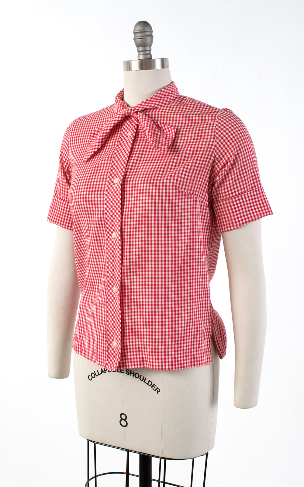 1960s Tie Neck Gingham Blouse