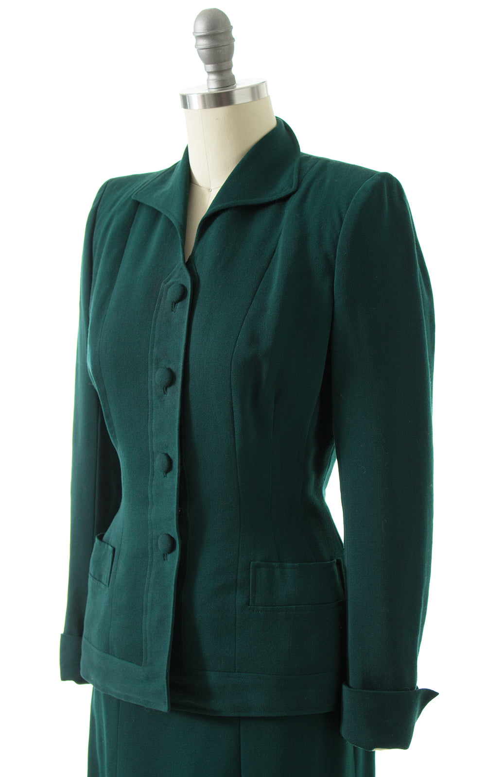 1940s Forest Green Wool Skirt Suit