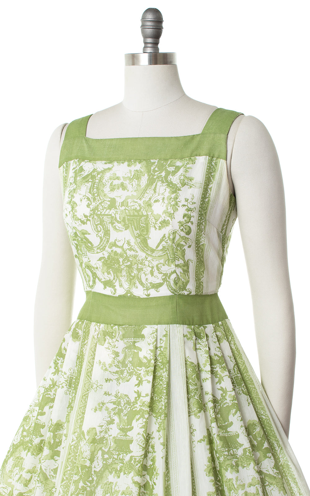 1950s Green Toile Novelty Print Sundress