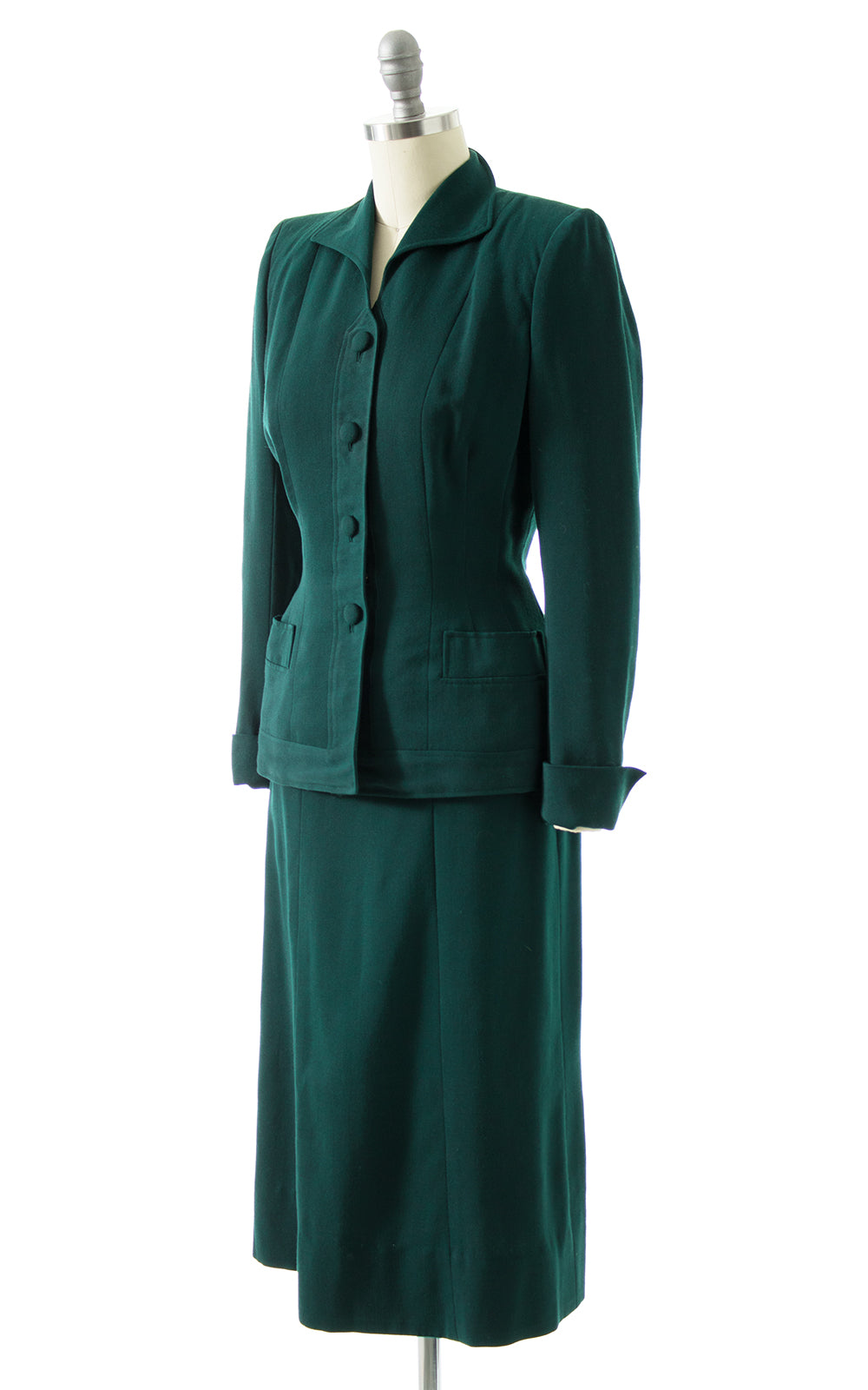 1940s Forest Green Wool Skirt Suit