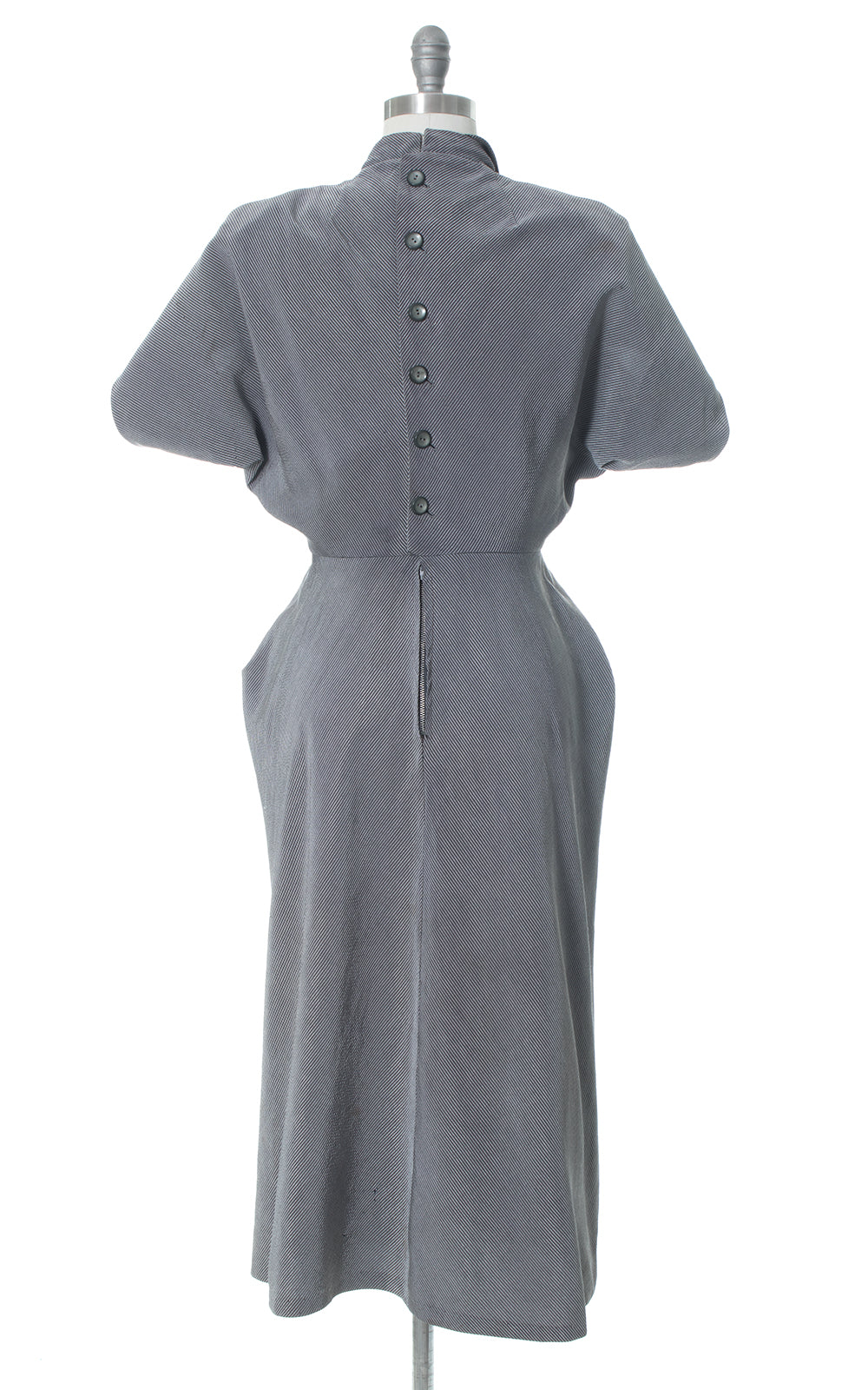1940s Grey Striped Architectural Blade Runner Secretary Dress